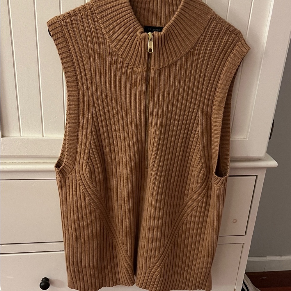 Talbots Ribbed Tan Sleeveless Sweater Vest size XL